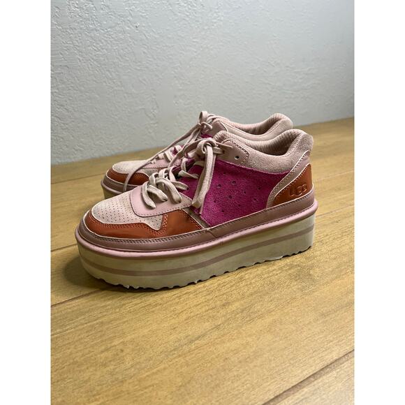 UGG Platform Sneakers Pink Suede Leather Chunky Womens Size 9 - Picture 12 of 16